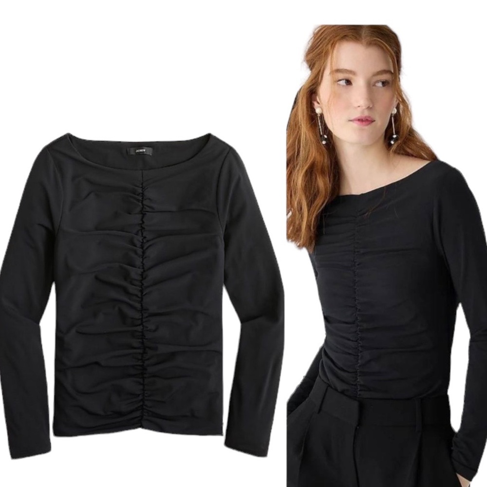 NWT J. Crew Ruched Black Matte Jersey Knit Top - XS